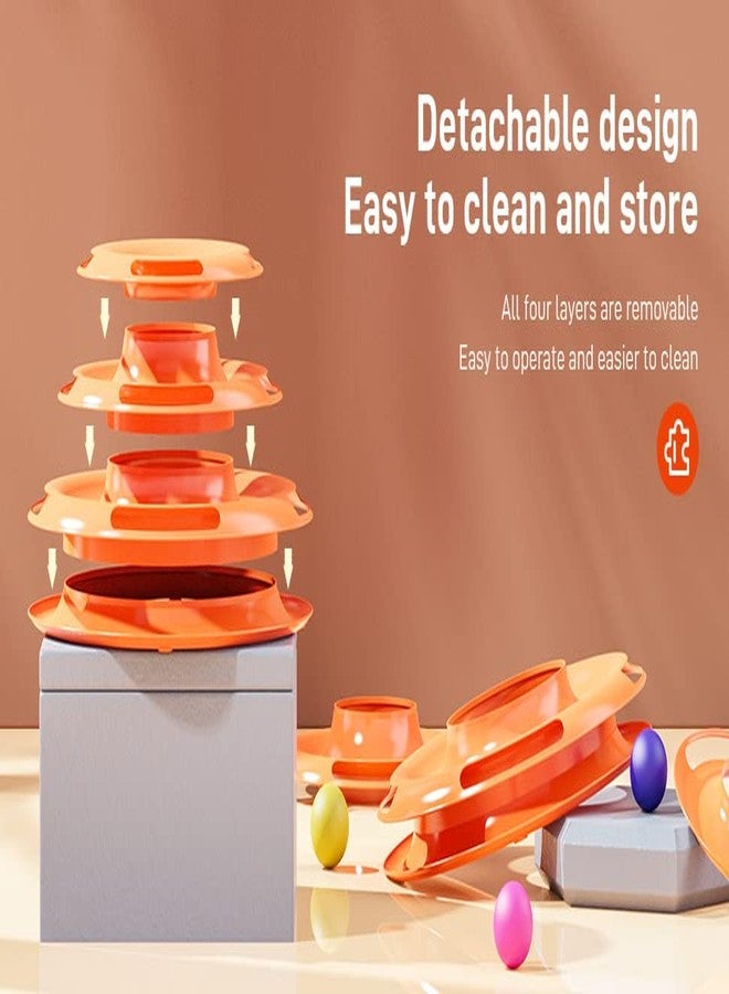 KsPups 3 Levels Pet Cat Toy I Funny Tower Tracks I Disc Cat Tracks Toys I Training Intelligence Amusement Plate I Cat Ball Toys for Cats Kitten I Exercise Ball Orange - Image 4